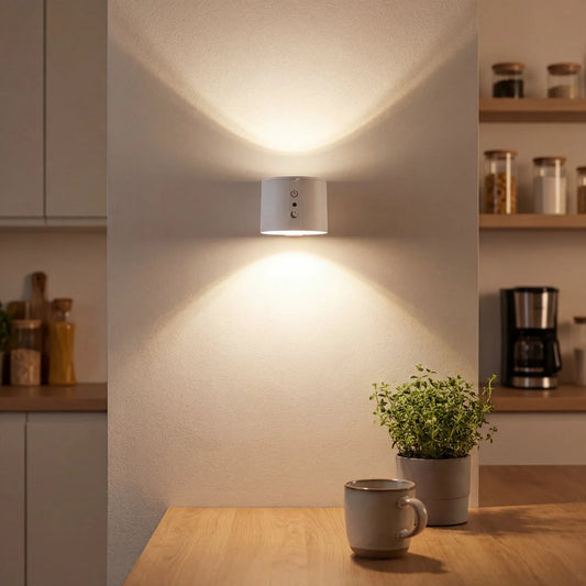 ECLARA Girasol cordless wall light mounted on a wall without drilling