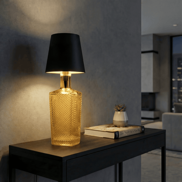 Eclara Bodega rechargeable cordless bottle lamp with warm ambient light