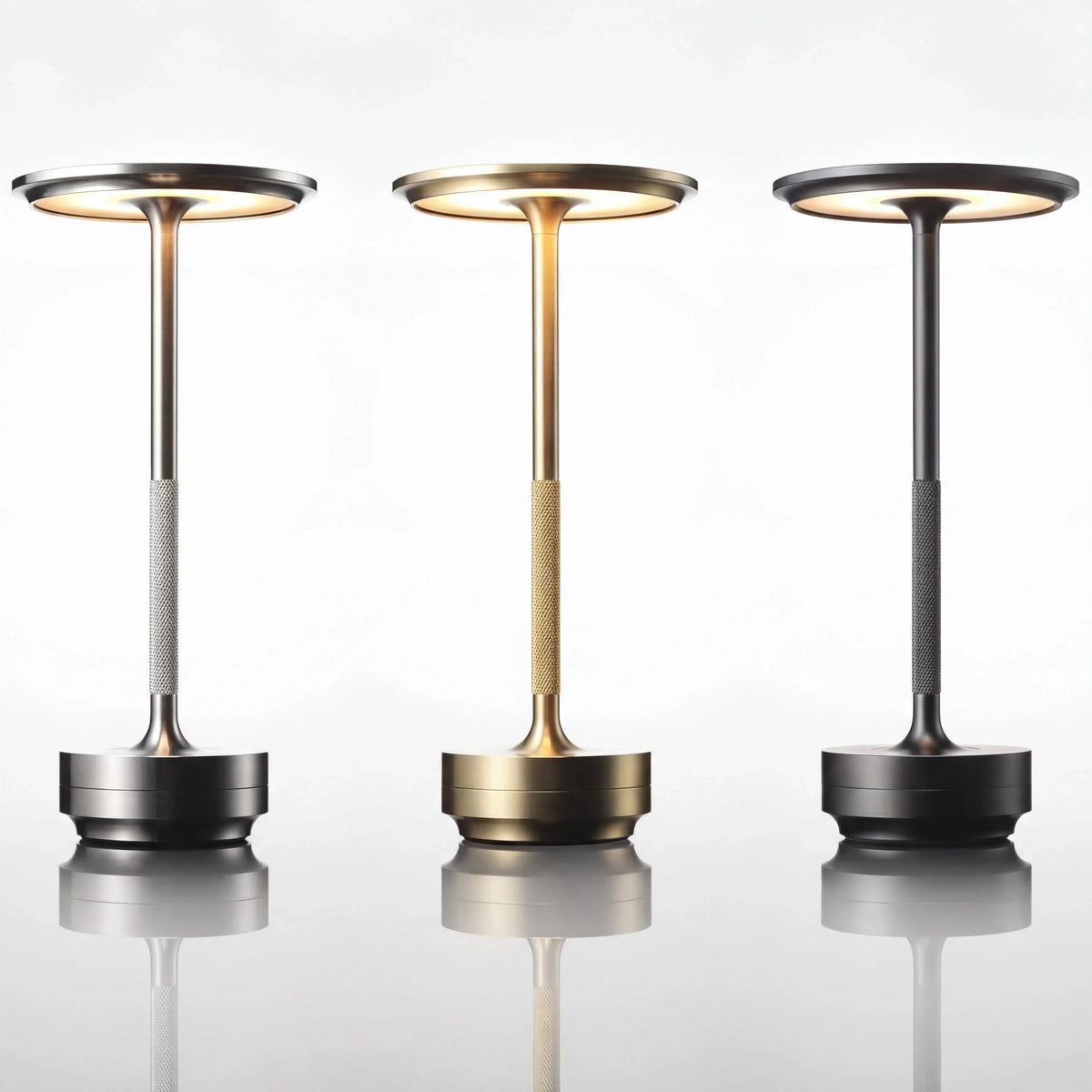 Eclara Ilumina rechargeable cordless table lamp in three colours, gold, black and silver, with touch LED and USB charging, cordless home decor