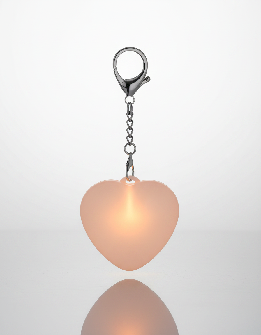 Eclara Corazon heart-shaped rechargeable handbag light, glowing white on a clean background