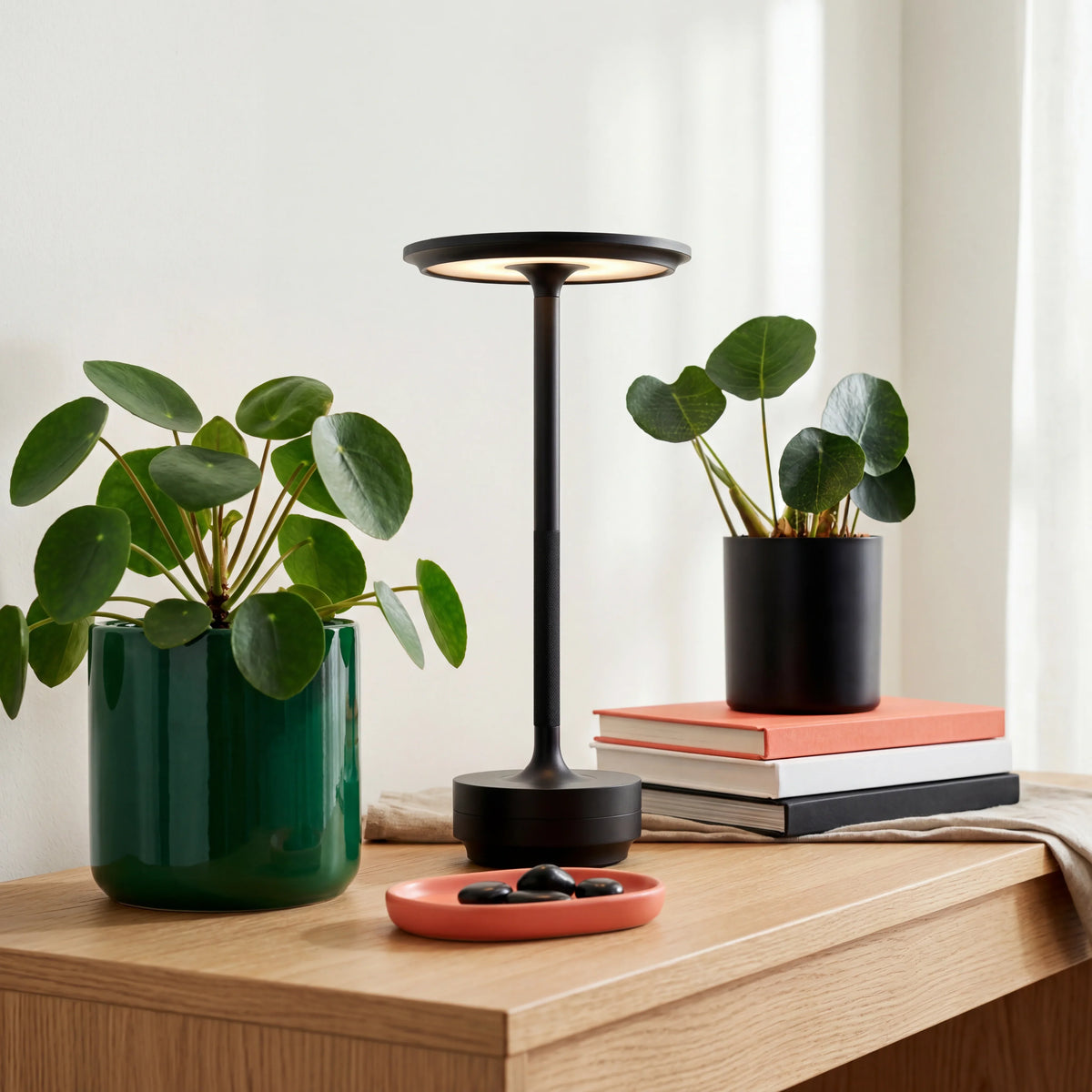 Eclara Ilumina rechargeable cordless table lamp, silver finish, premium Nordic interior decor